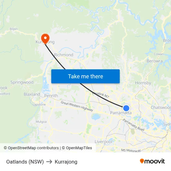 Oatlands (NSW) to Kurrajong map