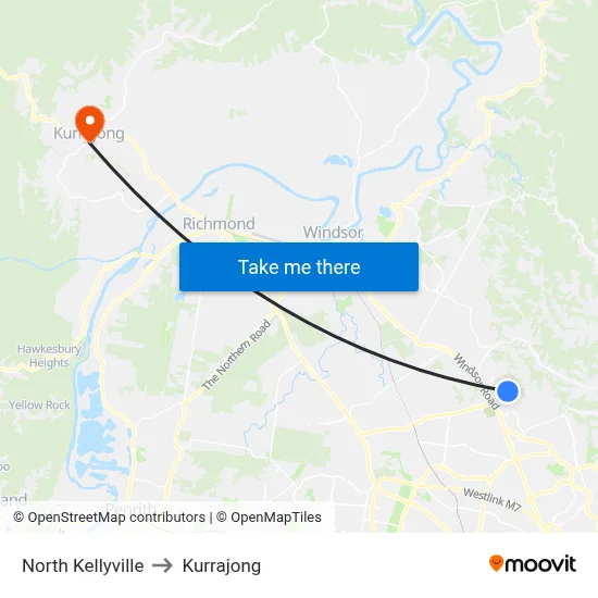 North Kellyville to Kurrajong map
