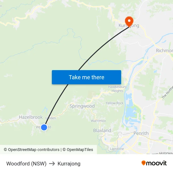 Woodford (NSW) to Kurrajong map