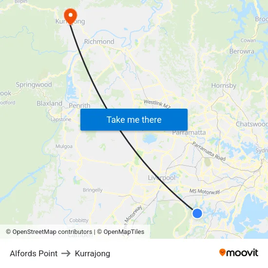 Alfords Point to Kurrajong map
