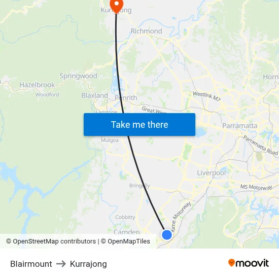Blairmount to Kurrajong map