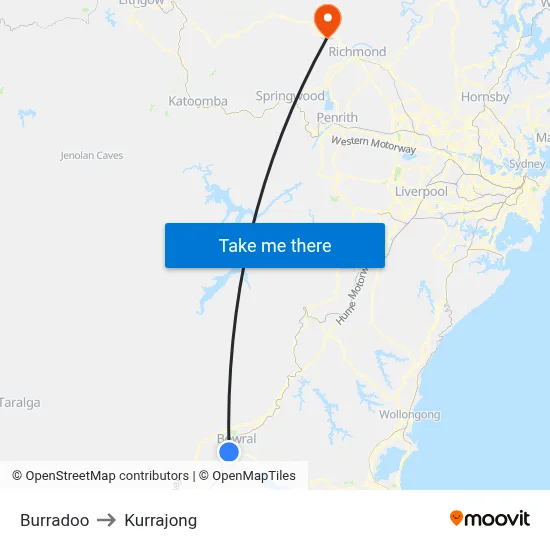 Burradoo to Kurrajong map