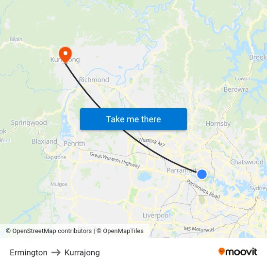 Ermington to Kurrajong map
