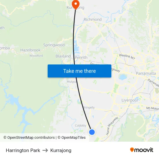 Harrington Park to Kurrajong map