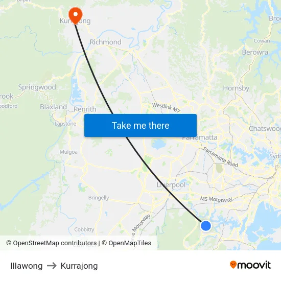 Illawong to Kurrajong map