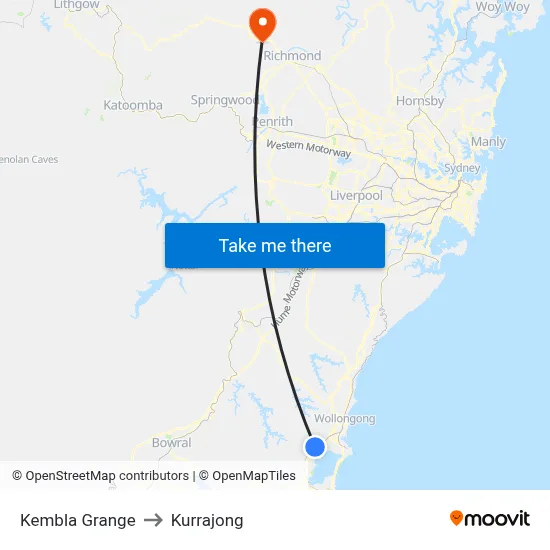 Kembla Grange to Kurrajong map