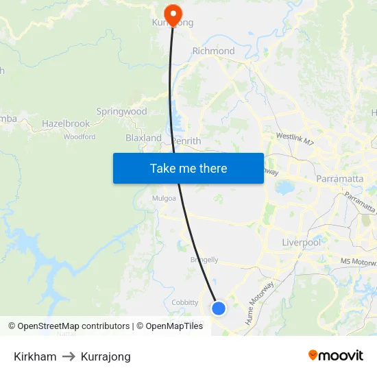 Kirkham to Kurrajong map