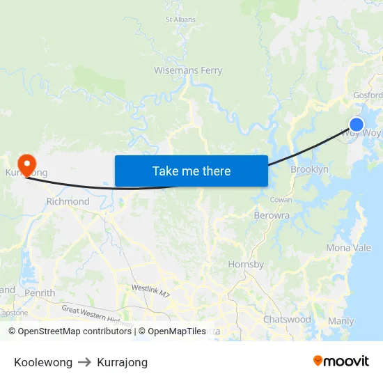 Koolewong to Kurrajong map