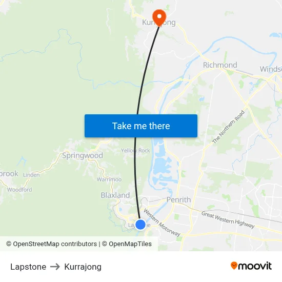 Lapstone to Kurrajong map