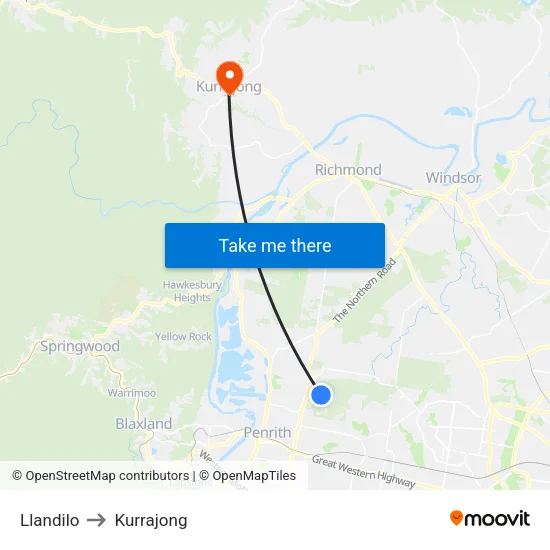 Llandilo to Kurrajong map