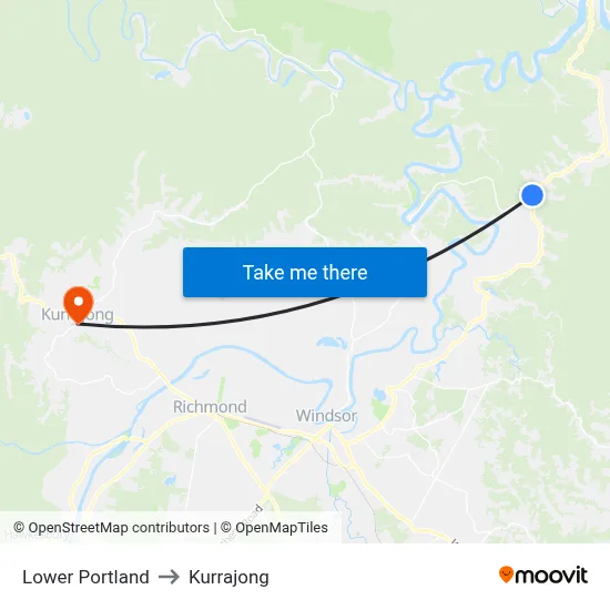 Lower Portland to Kurrajong map