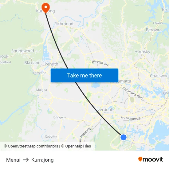 Menai to Kurrajong map