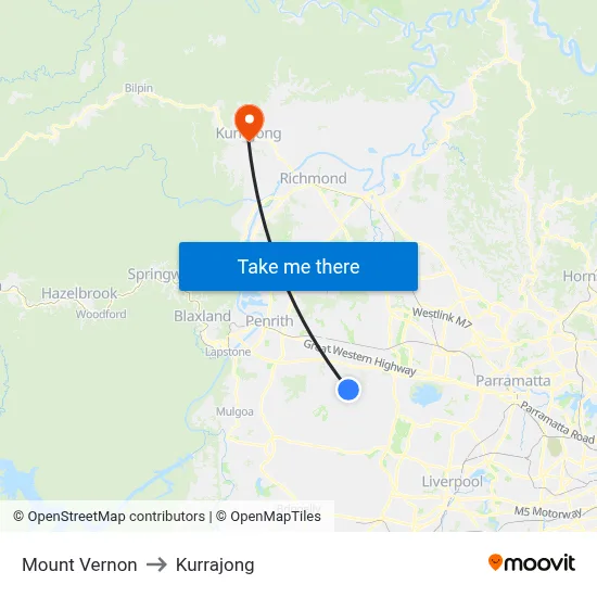 Mount Vernon to Kurrajong map