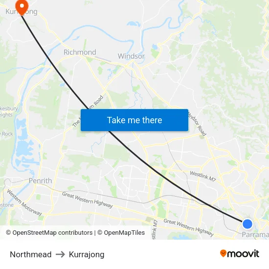 Northmead to Kurrajong map