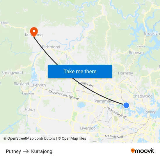 Putney to Kurrajong map