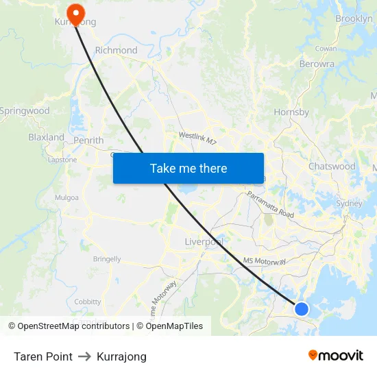Taren Point to Kurrajong map