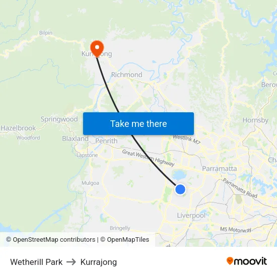 Wetherill Park to Kurrajong map