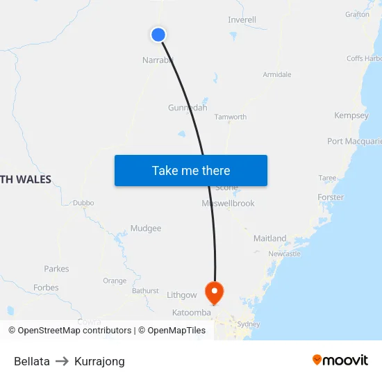 Bellata to Kurrajong map