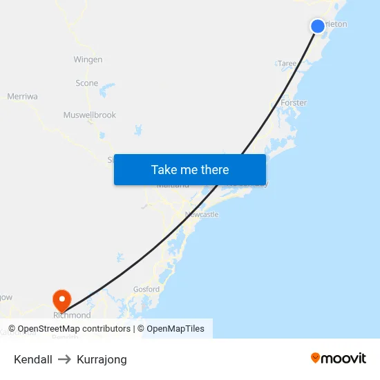Kendall to Kurrajong map