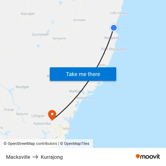 Macksville to Kurrajong map