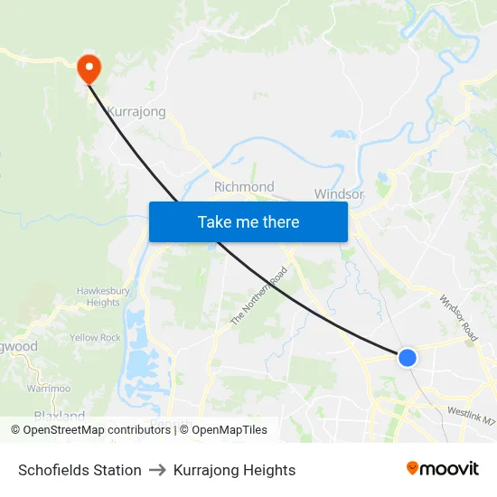 Schofields Station to Kurrajong Heights map