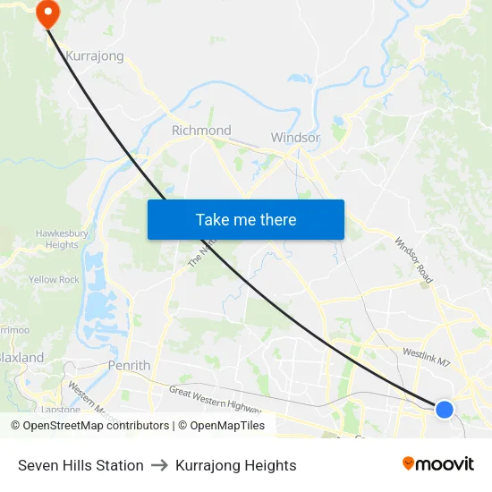 Seven Hills Station to Kurrajong Heights map