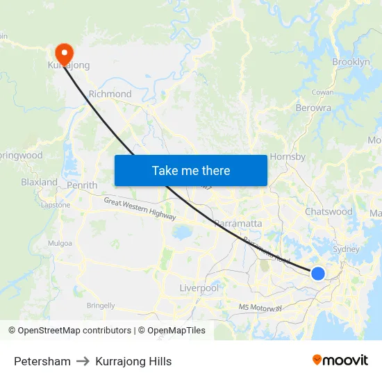 Petersham to Kurrajong Hills map
