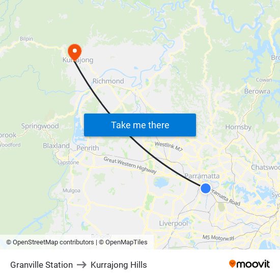 Granville Station to Kurrajong Hills map
