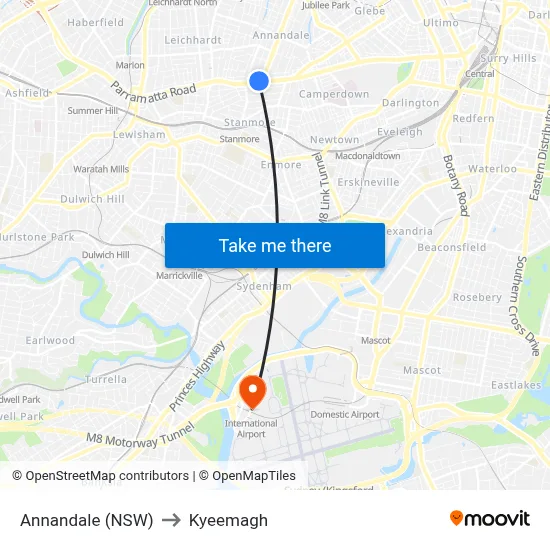 Annandale (NSW) to Kyeemagh map