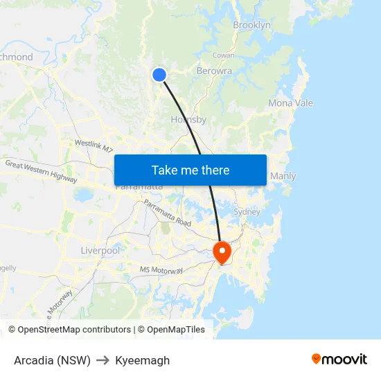 Arcadia (NSW) to Kyeemagh map