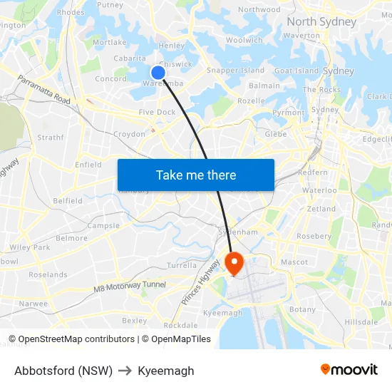 Abbotsford (NSW) to Kyeemagh map