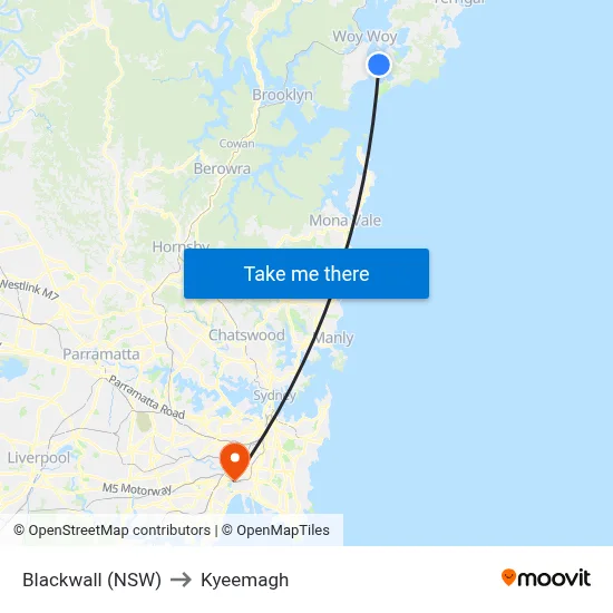 Blackwall (NSW) to Kyeemagh map