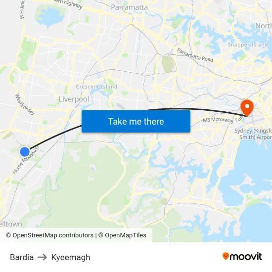 Bardia to Kyeemagh map