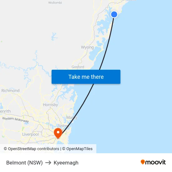 Belmont (NSW) to Kyeemagh map