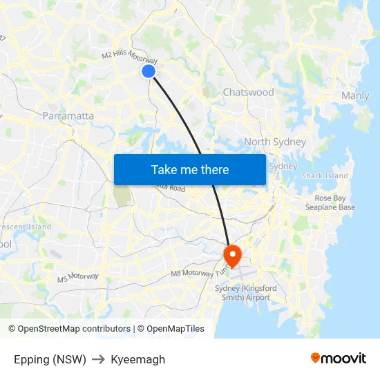 Epping (NSW) to Kyeemagh map