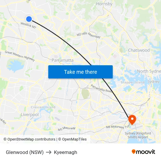 Glenwood (NSW) to Kyeemagh map