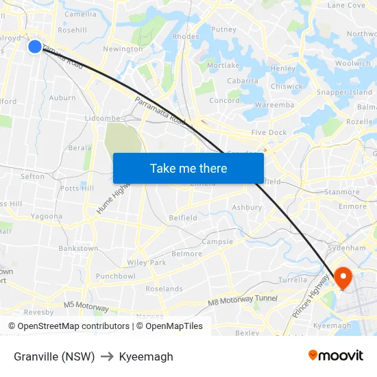 Granville (NSW) to Kyeemagh map