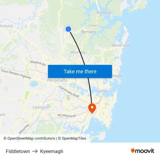 Fiddletown to Kyeemagh map