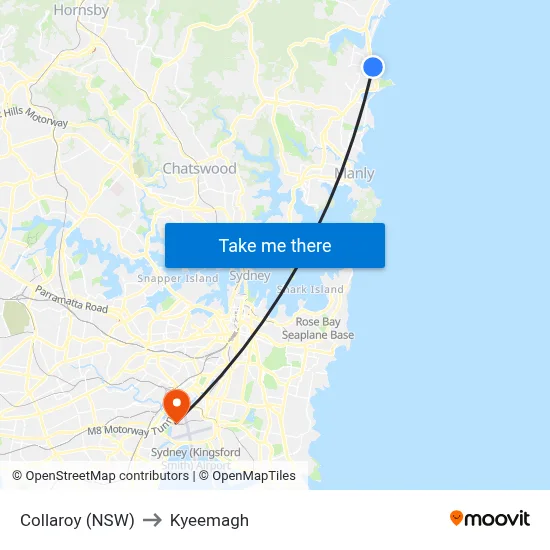Collaroy (NSW) to Kyeemagh map