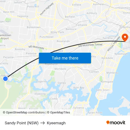 Sandy Point (NSW) to Kyeemagh map