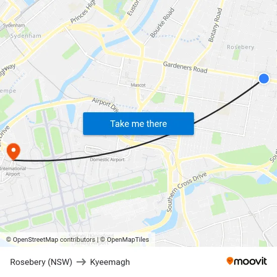 Rosebery (NSW) to Kyeemagh map