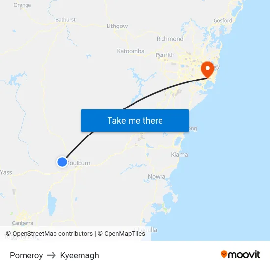 Pomeroy to Kyeemagh map