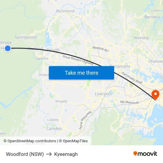 Woodford (NSW) to Kyeemagh map