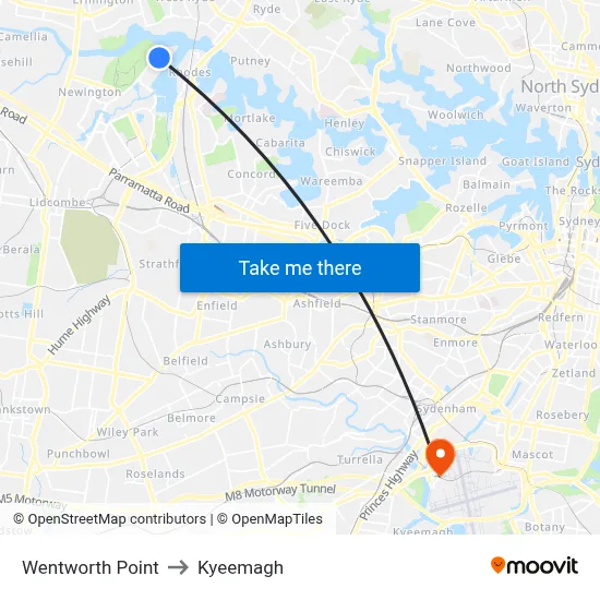 Wentworth Point to Kyeemagh map