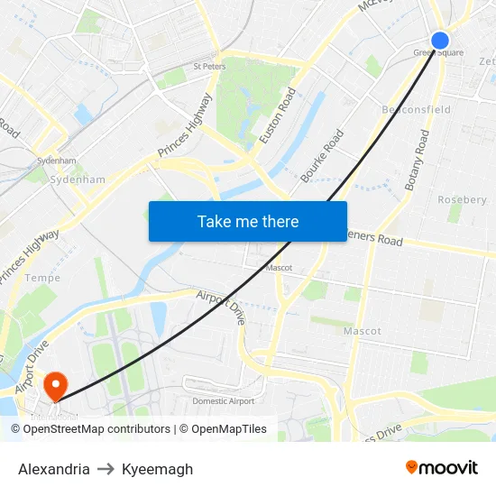 Alexandria to Kyeemagh map