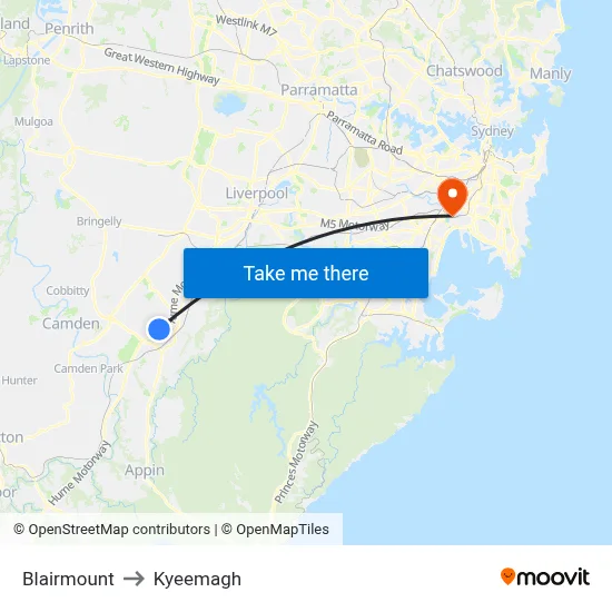 Blairmount to Kyeemagh map
