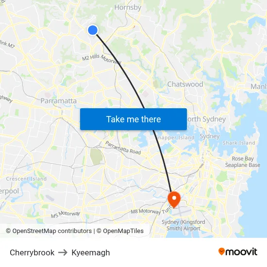 Cherrybrook to Kyeemagh map