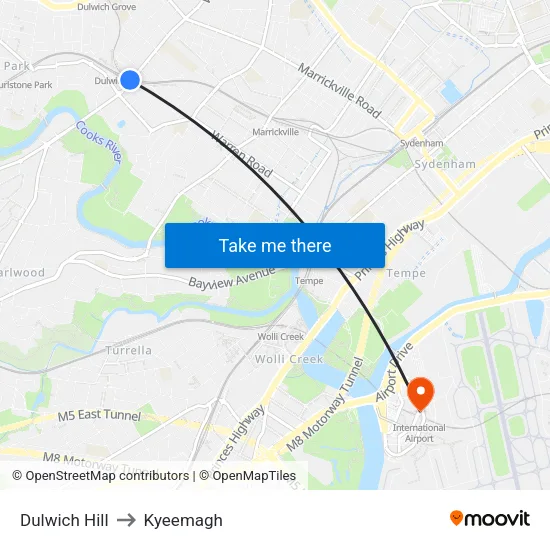 Dulwich Hill to Kyeemagh map