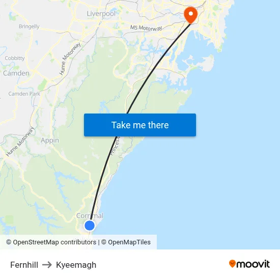 Fernhill to Kyeemagh map