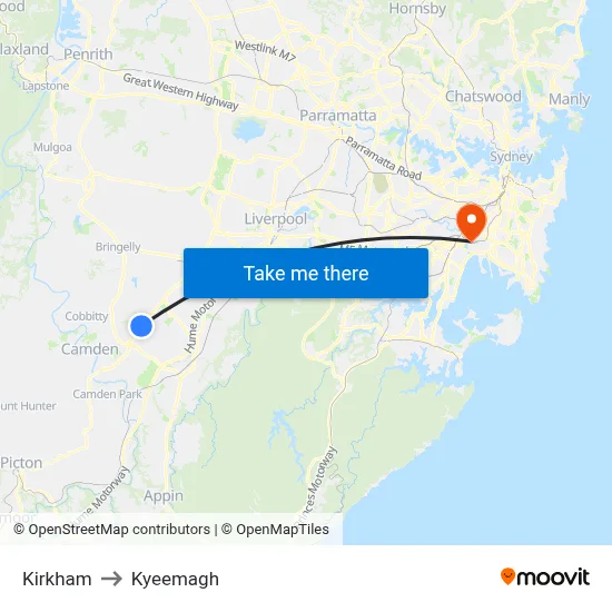 Kirkham to Kyeemagh map